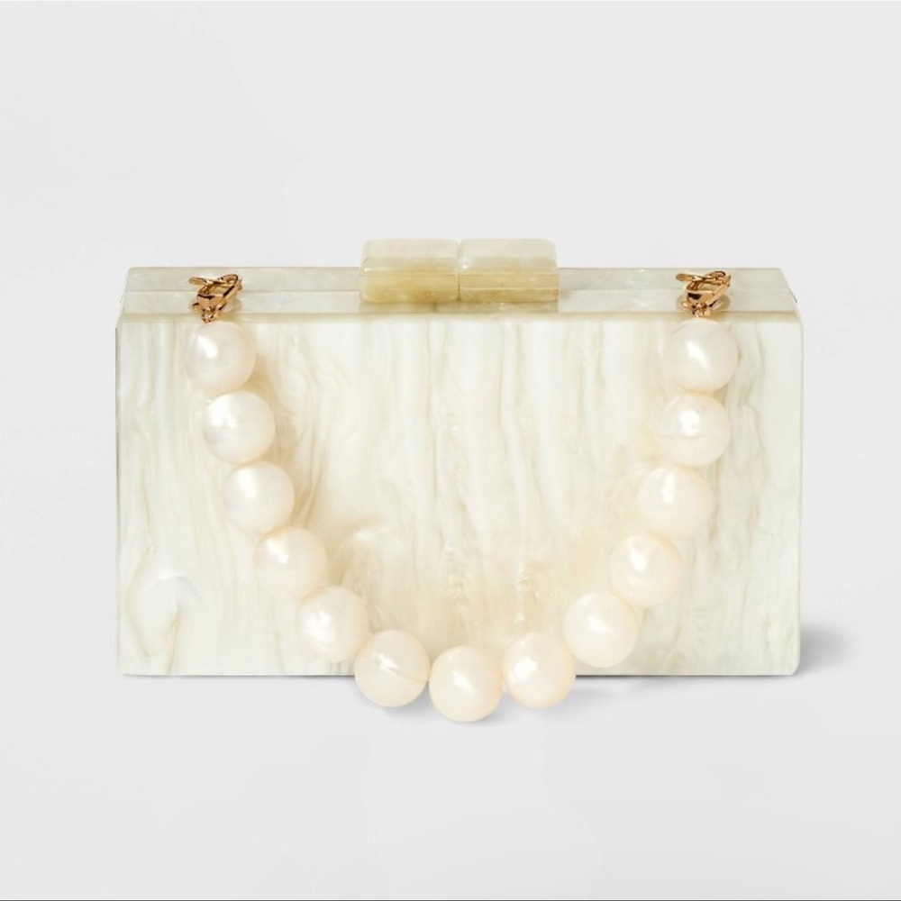 NWT pearlized minaudiere clutch in cream- A New Day